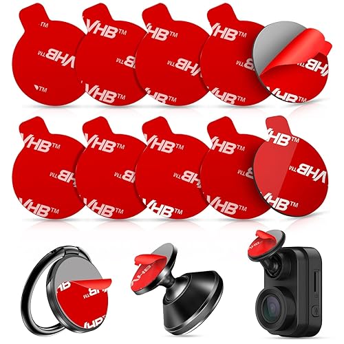 volport 10 Pcs Sticky Adhesive Pads for Car Magnetic Phone Holder, 1 inch Round Double Sided Tape Replacement for Dashboard Cell Phone Mount & Mini