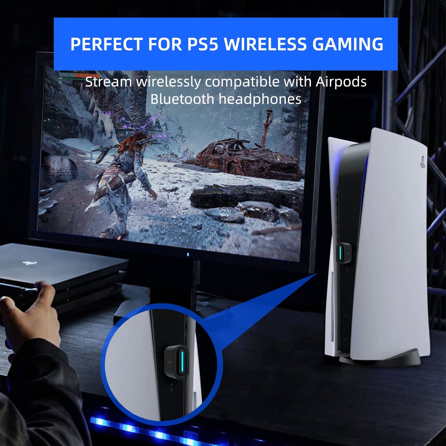 Smof Bluetooth Audio Adapter for PS5, PS4, Mac, Wireless Audio Transmitter