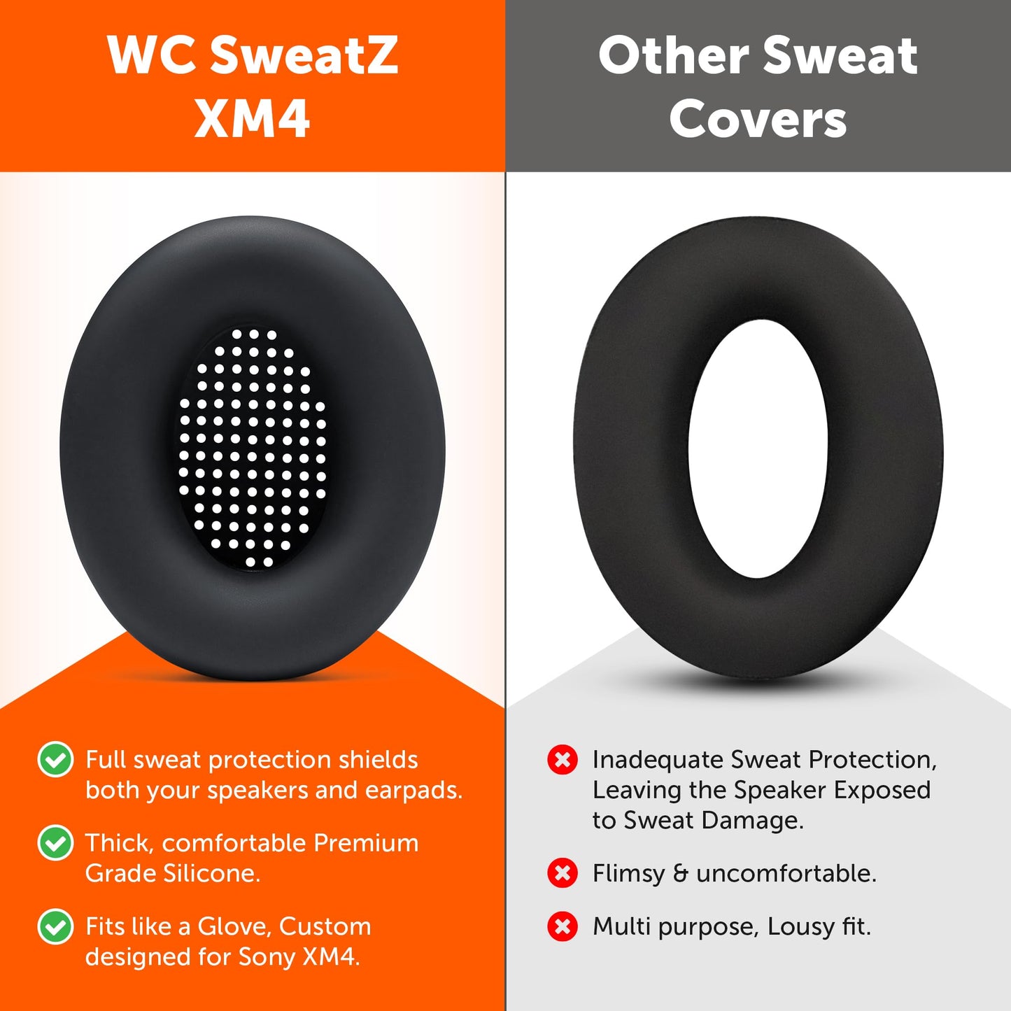 WC SweatZ XM4 - Patented Protective Earpad Sweat Covers for Sony WH1000XM4 by WC | Silicone Ear Covers for Sony WH-1000XM4 Headphones | Sweatproof