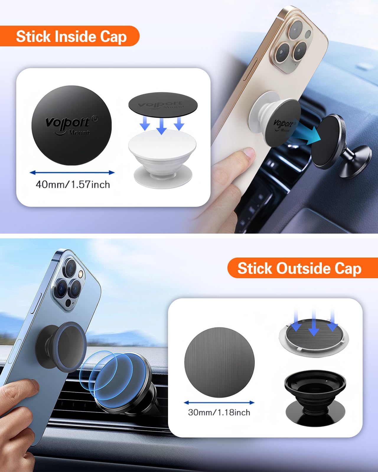 volport Extra Tape Super Sticky Adhesive Replacement and Phone Magnet Sticker Disc for Reusing Grip Stand Socket Base, Circle Double Sided Car Mount