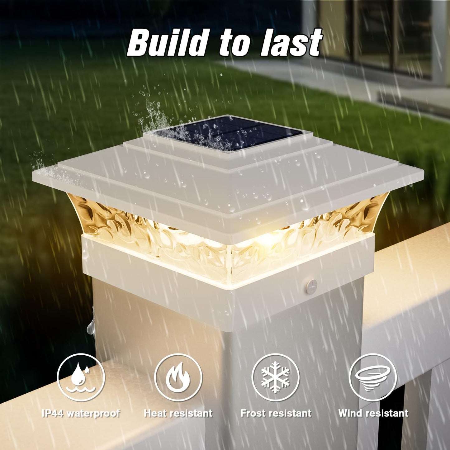 Solar Post Cap Lights Outdoor 6pack, Waterproof Solar Powered Deck Fence Post Lights Fit 4x4/5x5/6x6 Wood/Vinyl Posts, White Vinyl Fence Post lights