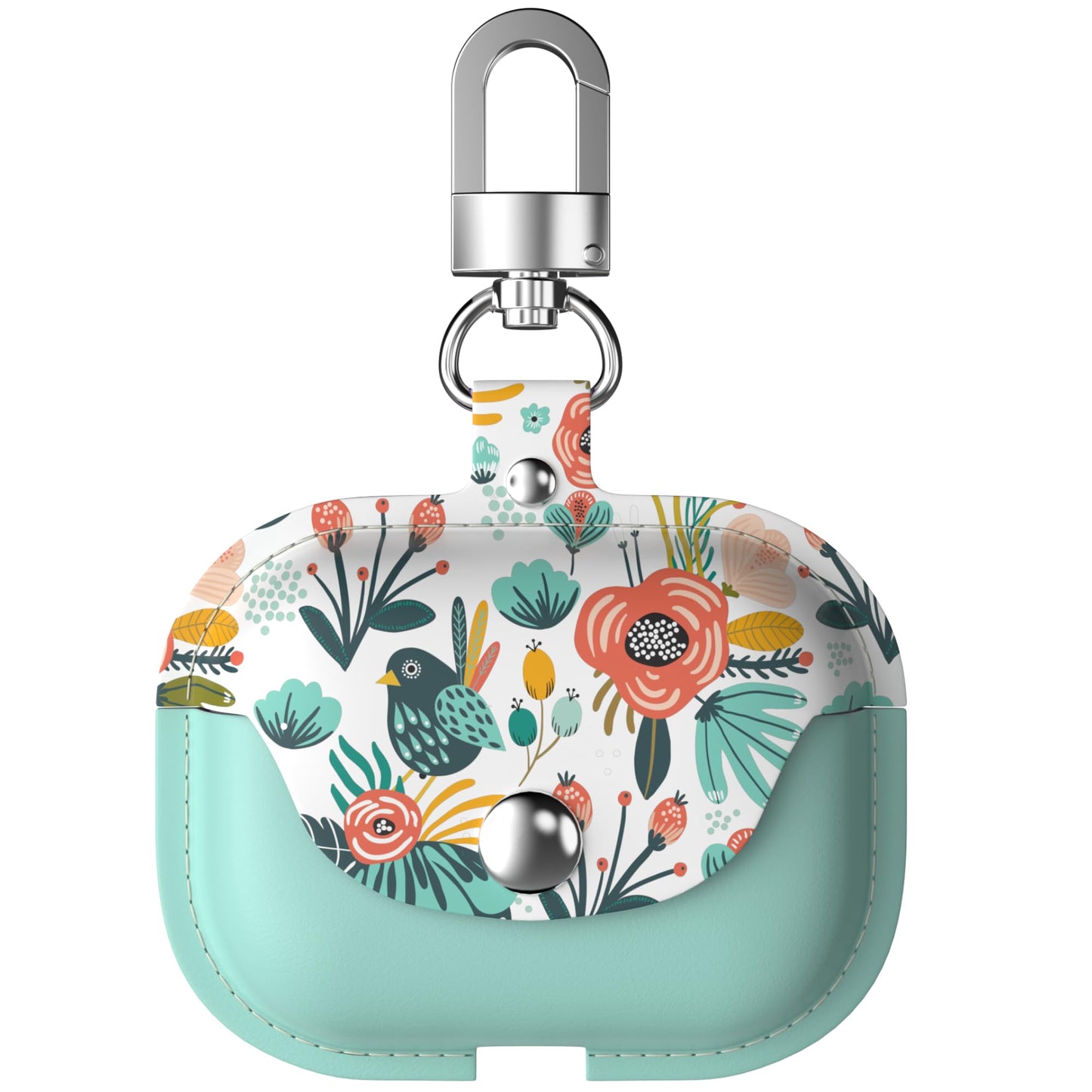 wenew for Airpods Pro 2019 Leather Airpod Pro Case for Women with Secure Snap Closure Keychain, Front Led Visible, Support Wireless Charging