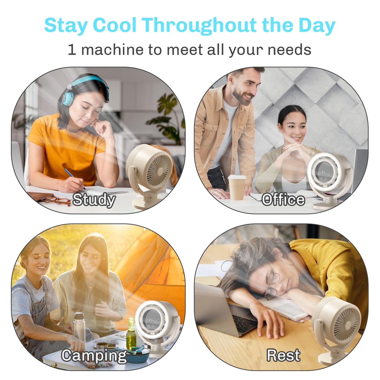 Ultra-Quiet Desk Fan with 4000mAh Rechargeable Battery, portable desk fan,Battery Operated & USB Powered, Low Noise Table Fan with Digital Display