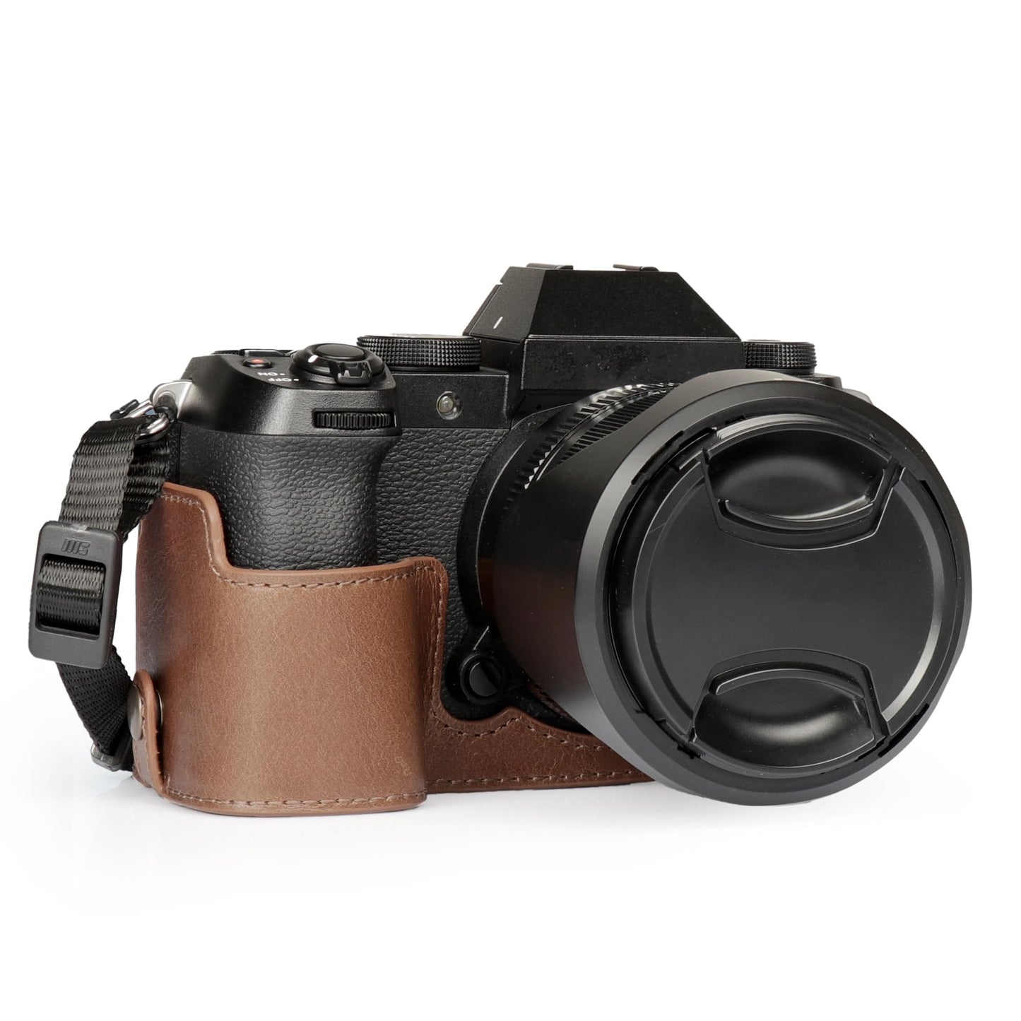MegaGear Genuine Leather Half Camera Case for Fujifilm X-S20 - Stylish and Protective Digital Photography Bag - Brown