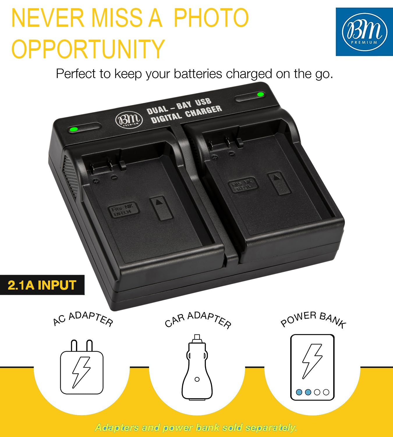 BM Premium 2 Pack of EN-EL14A Batteries and Dual Bay Battery Charger for Nikon D3100, D3200, D3300, D3400, D3500, D5100, D5200, D5300, D5500, D5600