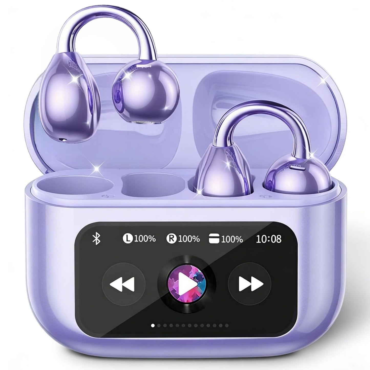 M100 Clip On Earbuds with Touchscreen Case , Open Ear Wireless Headphones for Glasses & Small Ears ,50H Total Battery, Bluetooth 6.0, IPX7