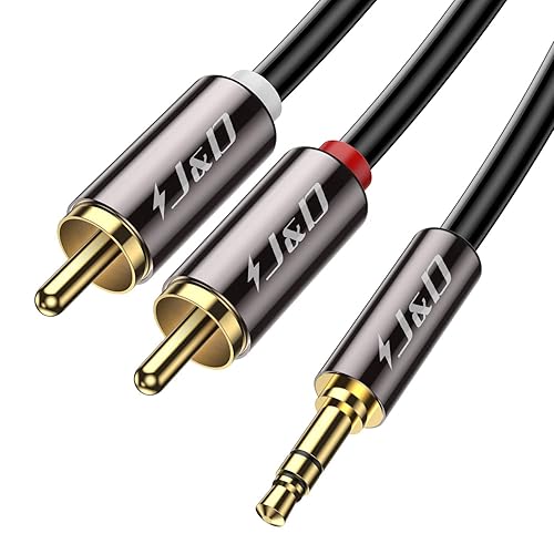 J&D 3.5mm to RCA Cable, Gold-Plated 3.5mm Male to 2RCA Male Stereo Audio Adapter, Heavy Duty Shielded Aux Cable for Home Theater, Speakers, Turntable
