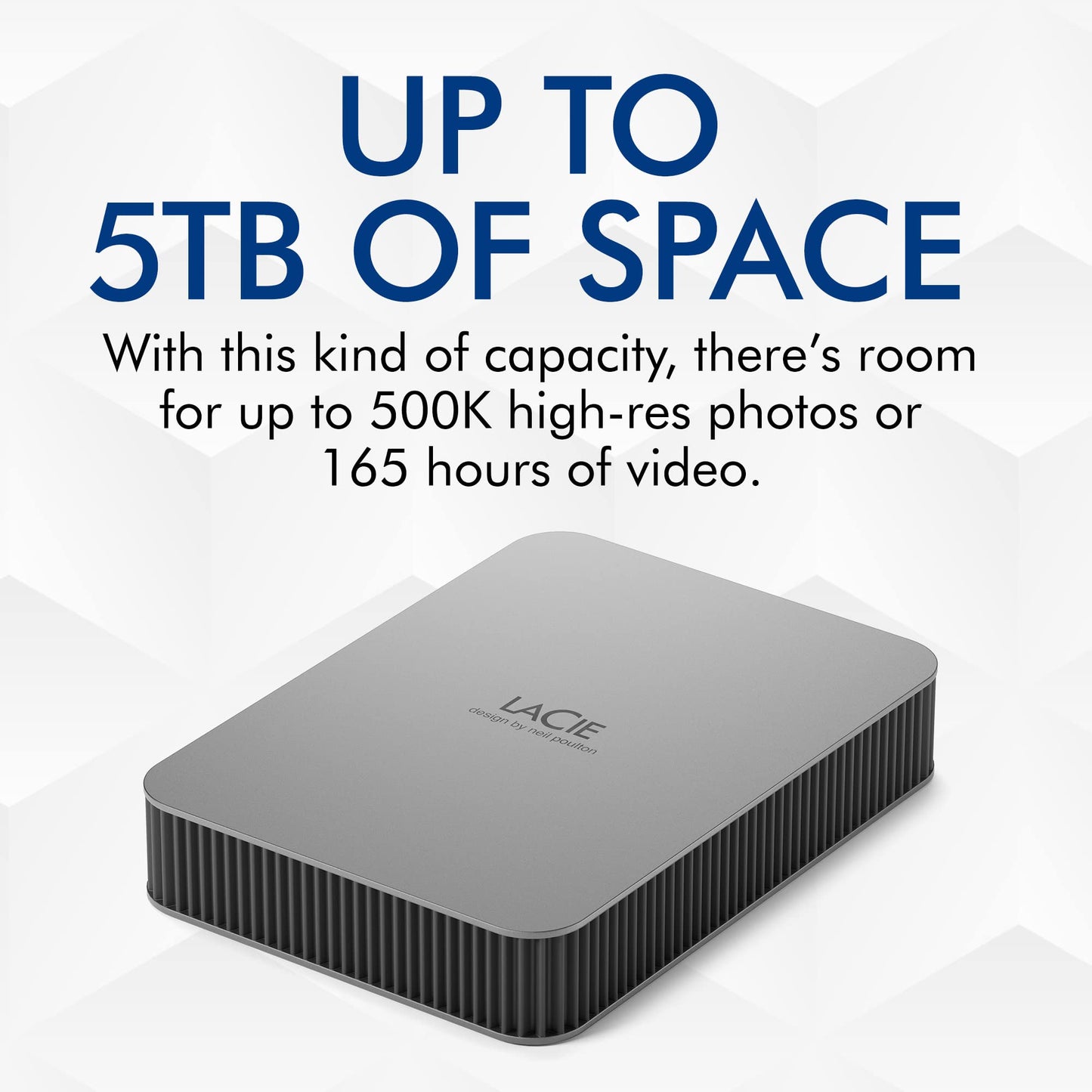 LaCie Mobile Drive, 2TB, External Hard Drive Portable - Moon Silver, USB-C 3.2, for PC and Mac, Post-Consumer Recycled, with Adobe All Apps Plan