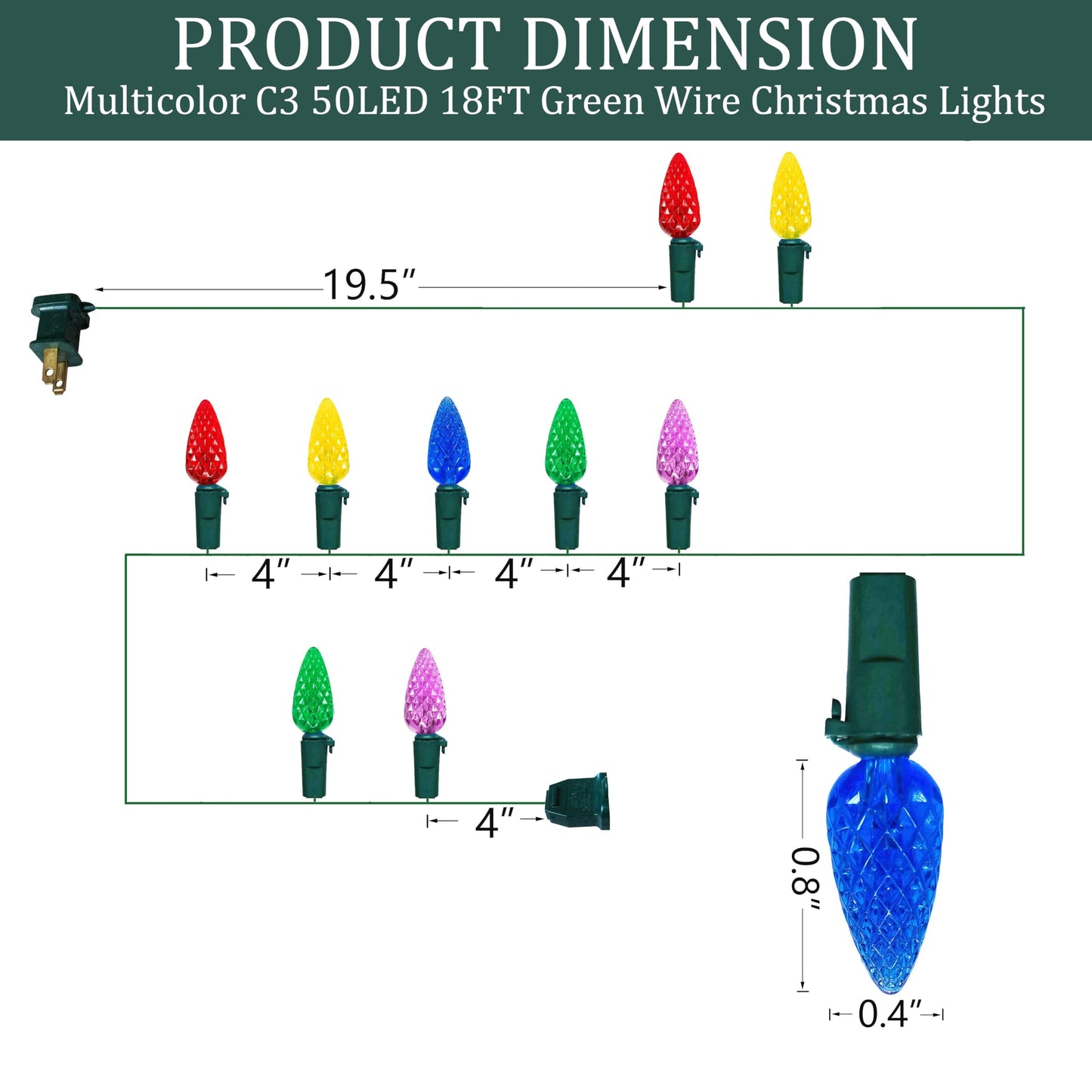 MXTCLM C3 Christmas Lights 50 LED Multicolor Strawberry 18ft Waterproof Xmas String Lights for Outdoor Indoor Garden Yard Home Party Christmas Tree