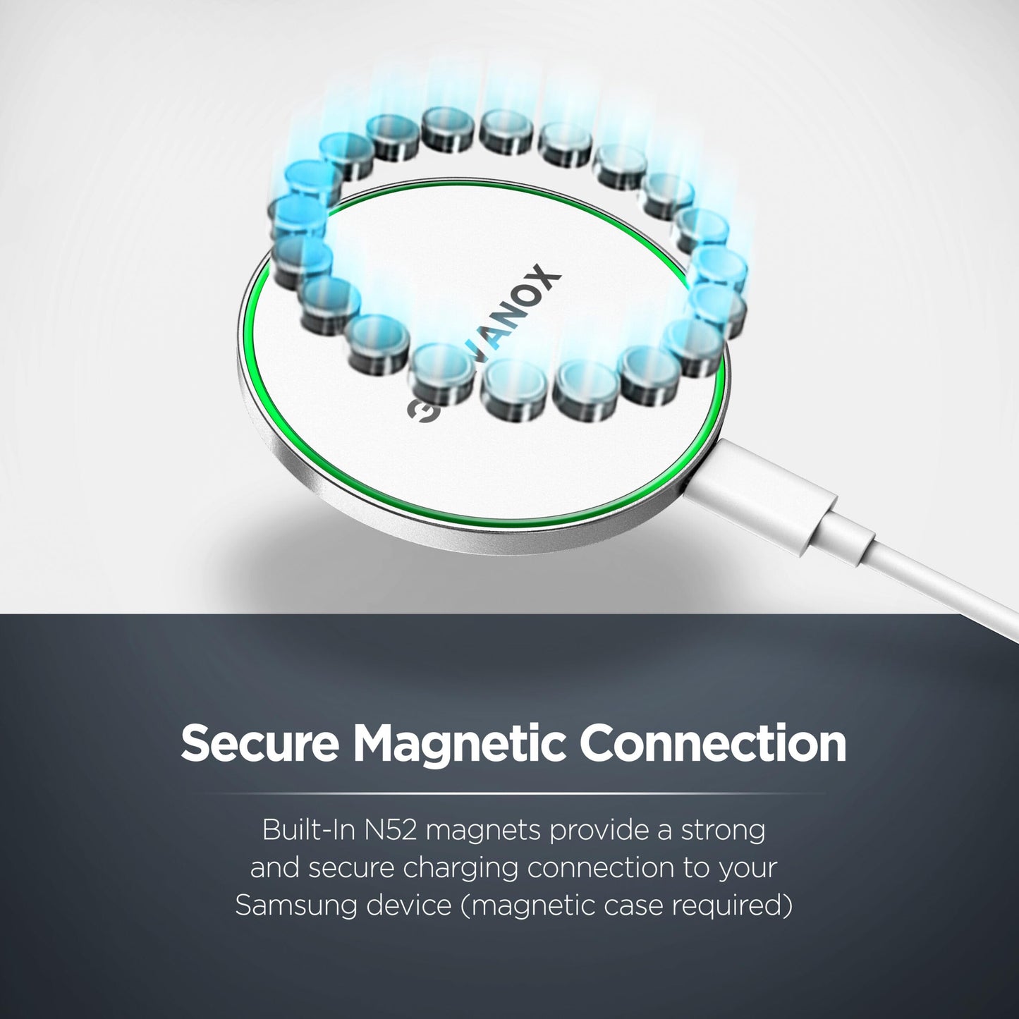 Galvanox Compatible with MagSafe Wall Mounted Magnetic Wireless Charger (15W) Fast Charging, Stick-on Adhesive Design with Long Removable USB-C Cable