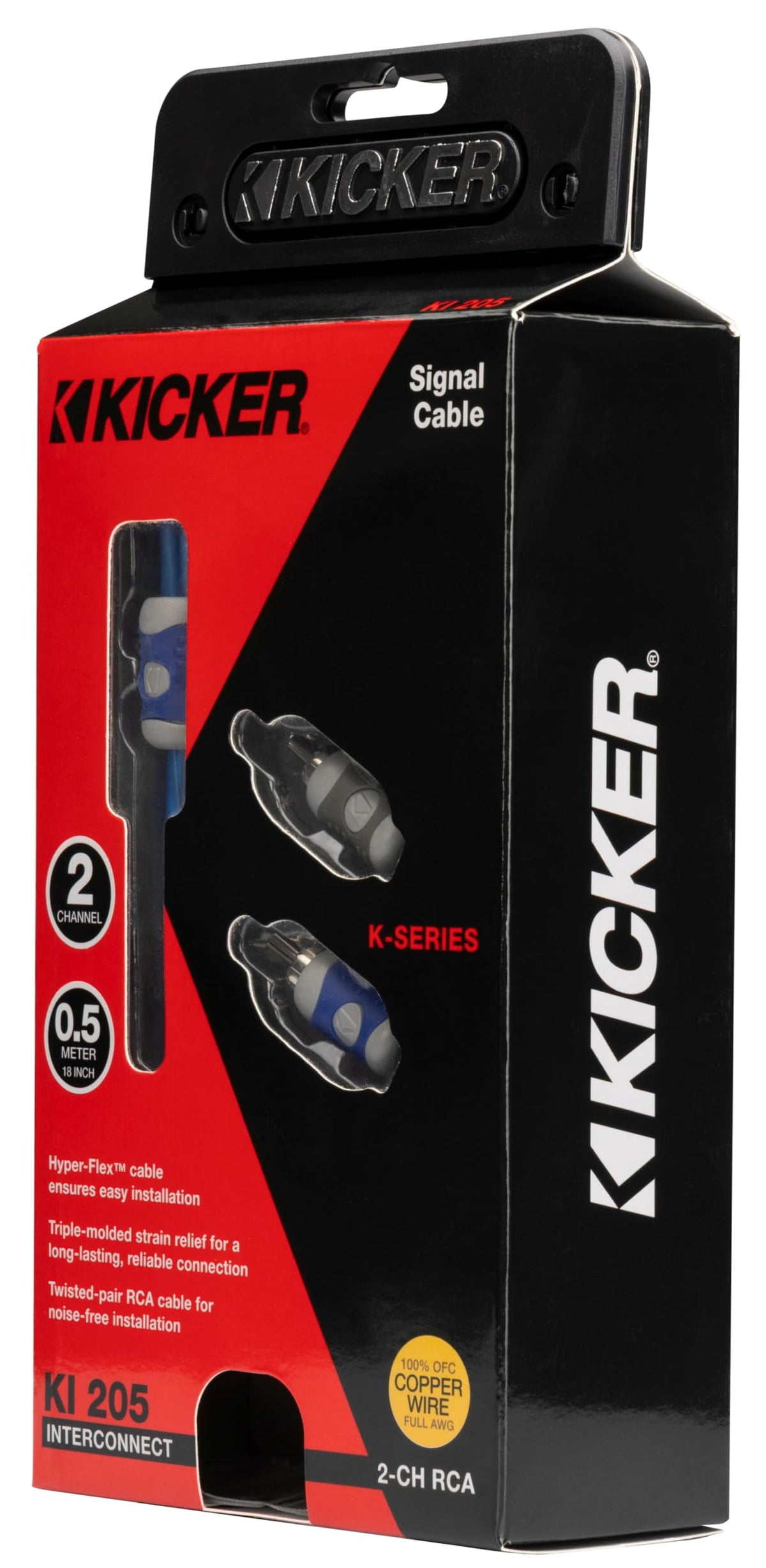 KICKER KI205 K-Series 2-Channel RCA Interconnect Cable (46KI205), 18 Inches, 0.5 M