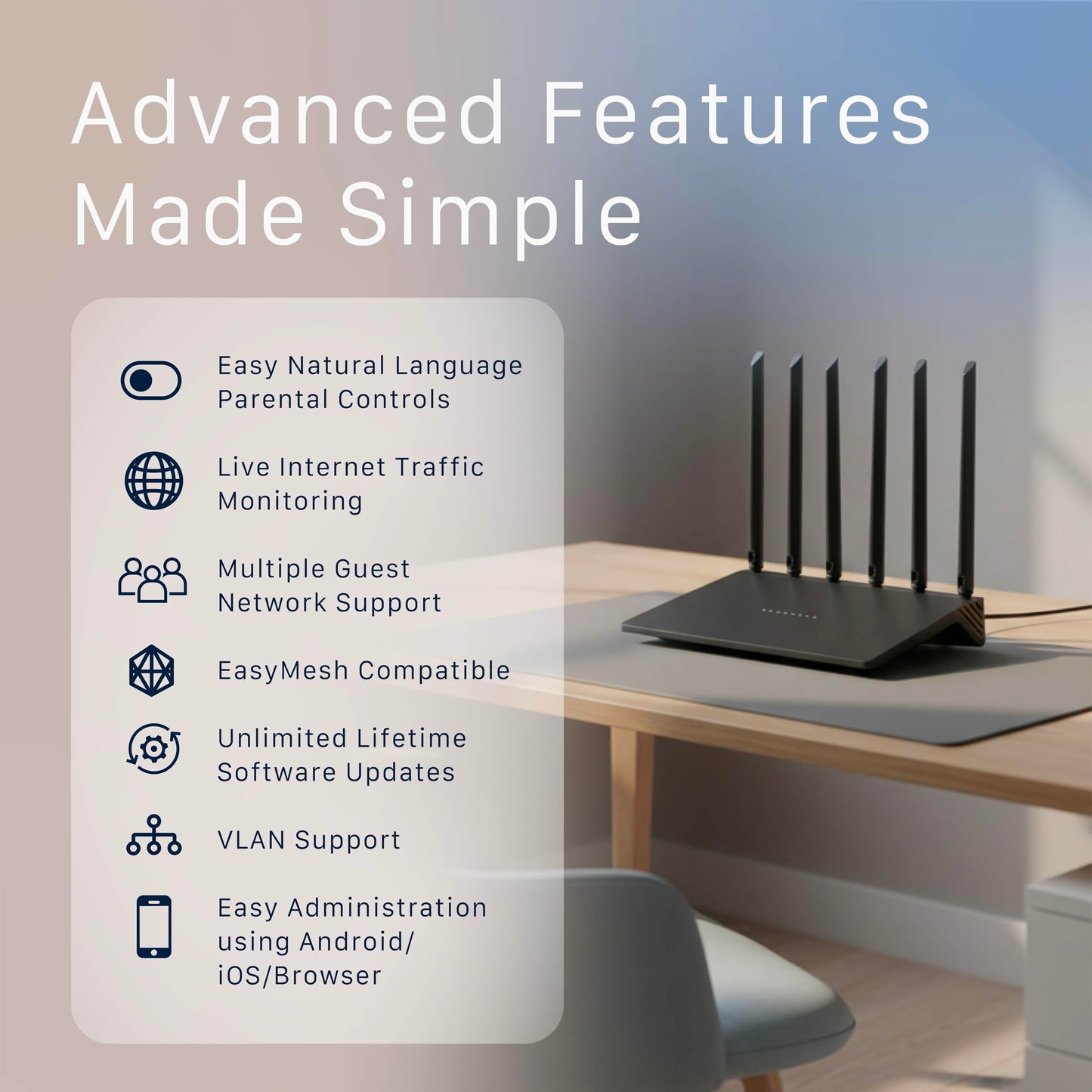 UNpkl ICHI AX3000 WiFi 6 Router, Dual-Band Gigabit Wireless Internet Router with EasyMesh, 6 High-Gain Antennas, Parental Controls, OFDMA/MU-MIMO