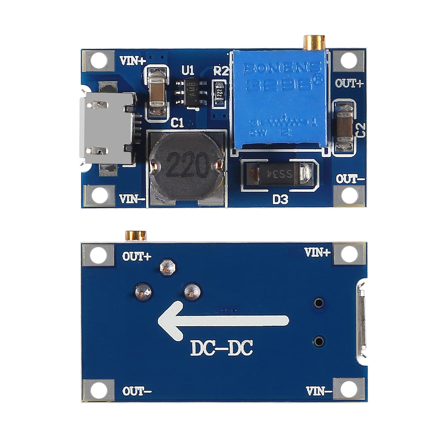 QCCAN 12Pcs MT3608 DC-DC Step Up Converter Adjustable Power Supply Booster Module Voltage Regulator MAX Output 28V 2A (MT3608 with USB)