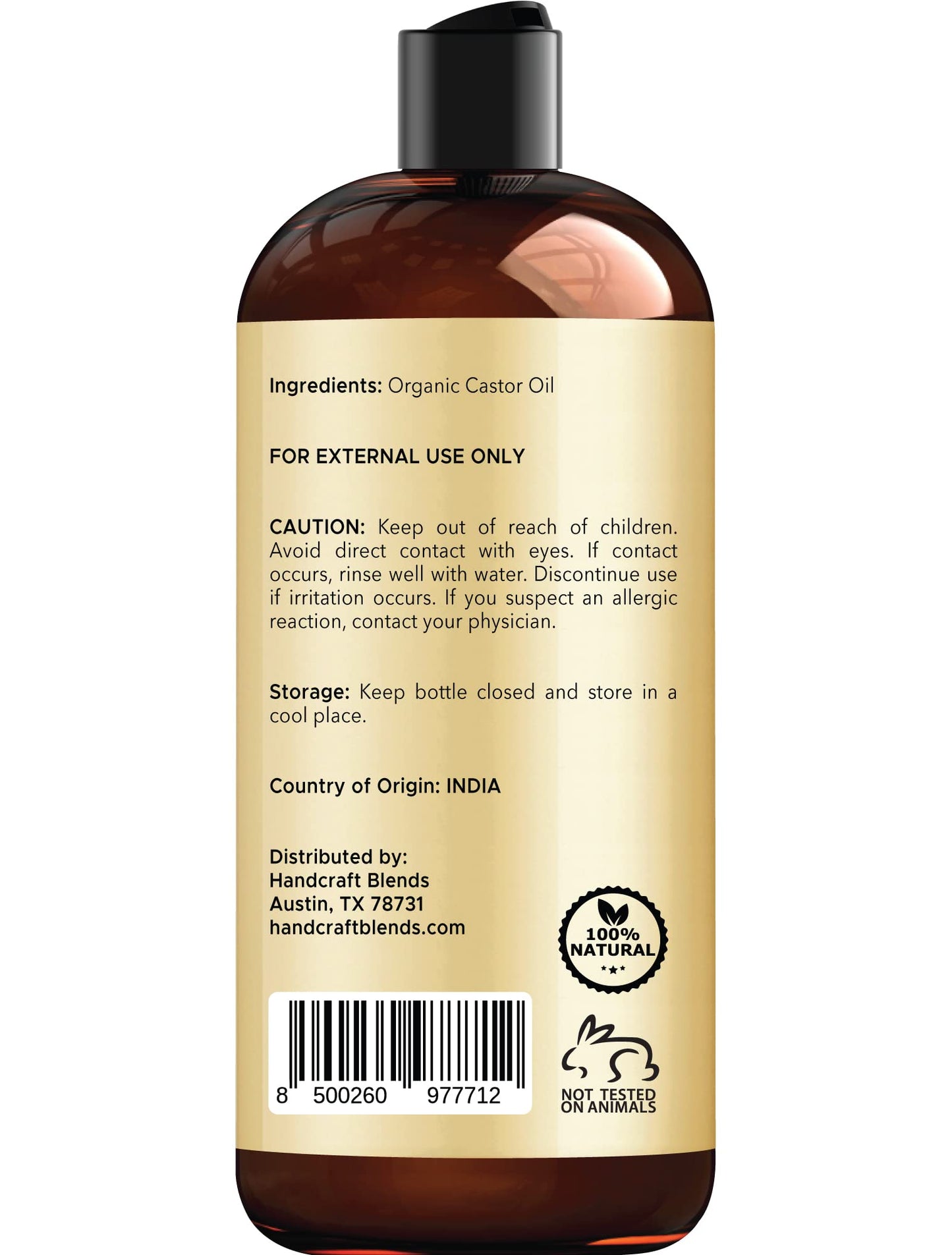 Handcraft Blends Organic Castor Oil – 100% Pure, Natural, Expeller-Pressed, Hexane-Free Carrier Oil for Hair, Lashes, Brows & Skin, 16oz