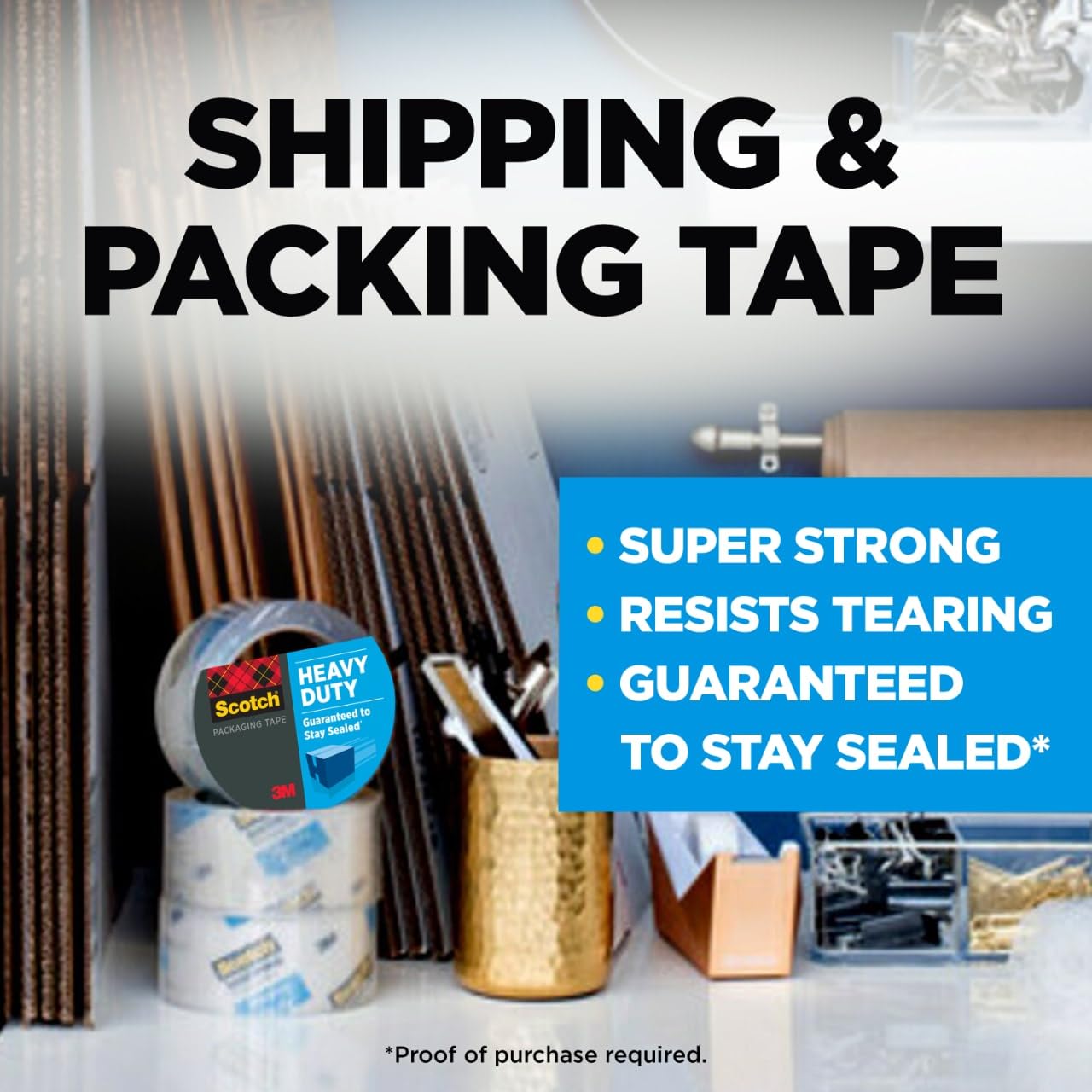 Scotch Heavy Duty Shipping Packing Tape, Clear, 1.88 in. x 22.2 yd.