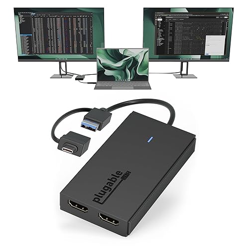 Plugable Dual HDMI Monitor Adapter for M1-M5 & Neo macOS, Windows, ChromeOS - USB-C, Thunderbolt, USB 3.0 Compatible, Supports 2 Displays at 1080p