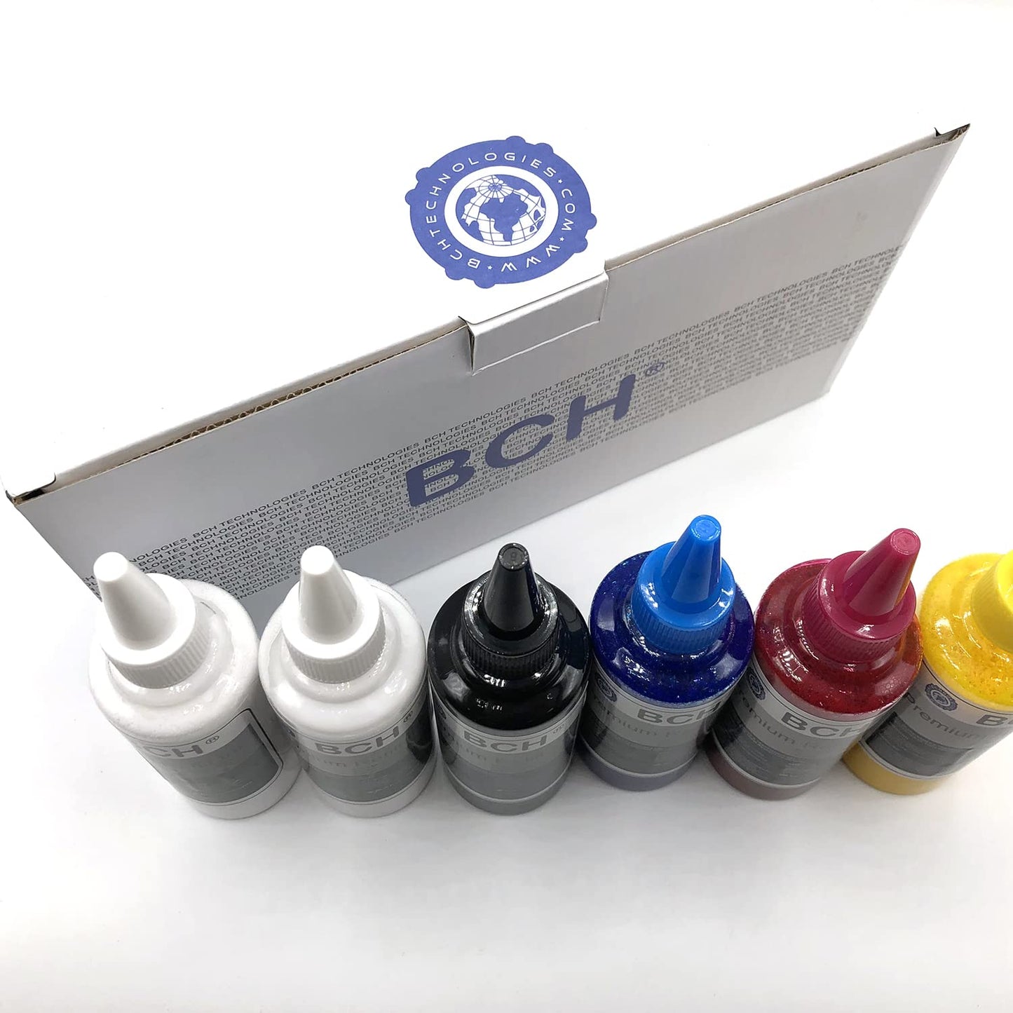 BCH Premium DTF Ink - Direct to Film Heat Transfer Ink - 600ml (Black, Cyan, Magenta, Yellow + 2 White) - Suitable for Use in DTF Printing Machines