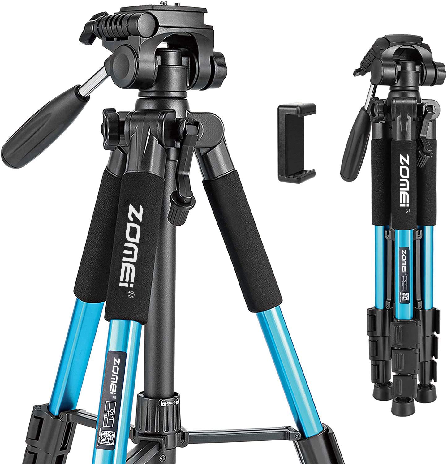 Portable 55-inch Camera Tripod Q111 Lightweight Phone Stand with Phone Holder and Quick Release Plate for DSLR Cameras,Cell