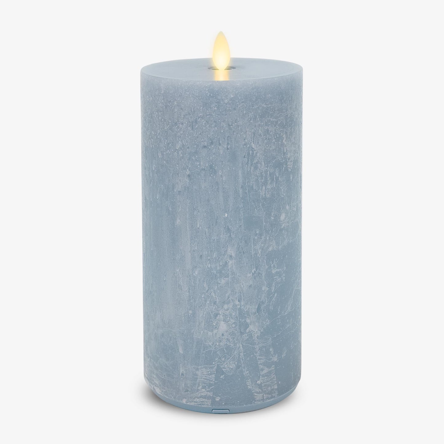 Luminara Seaglass Rechargeable Flameless LED Candle, Silver Blue 3.8" x 8.6", Moving Flame Pillar Timer, USB Type-C Charging Cable, Unscented Real Wax
