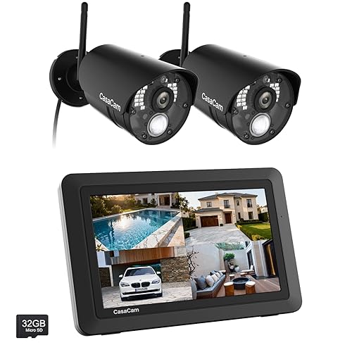 CasaCam GuardianCam Air | Wireless Security Camera System with 7" Touchscreen Monitor and 2 720p Cameras | AC Powered, Two-Way Audio, Free APP, 32GB