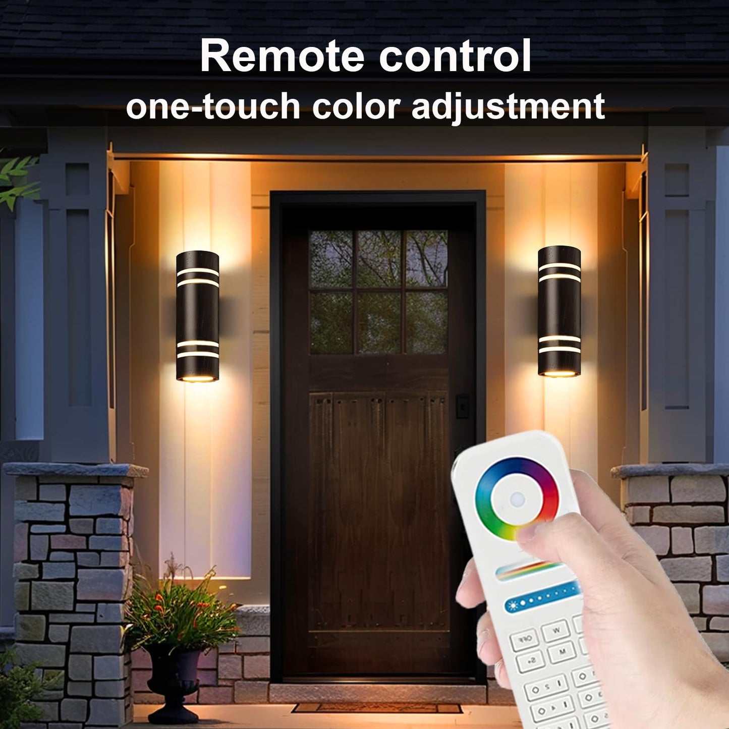 wowlite Outdoor Wall Lights for House, Remote Control Smart RGBCW Up and Down Lights Outdoor Sconce RGB Color Changing, Black Cylinder Aluminum