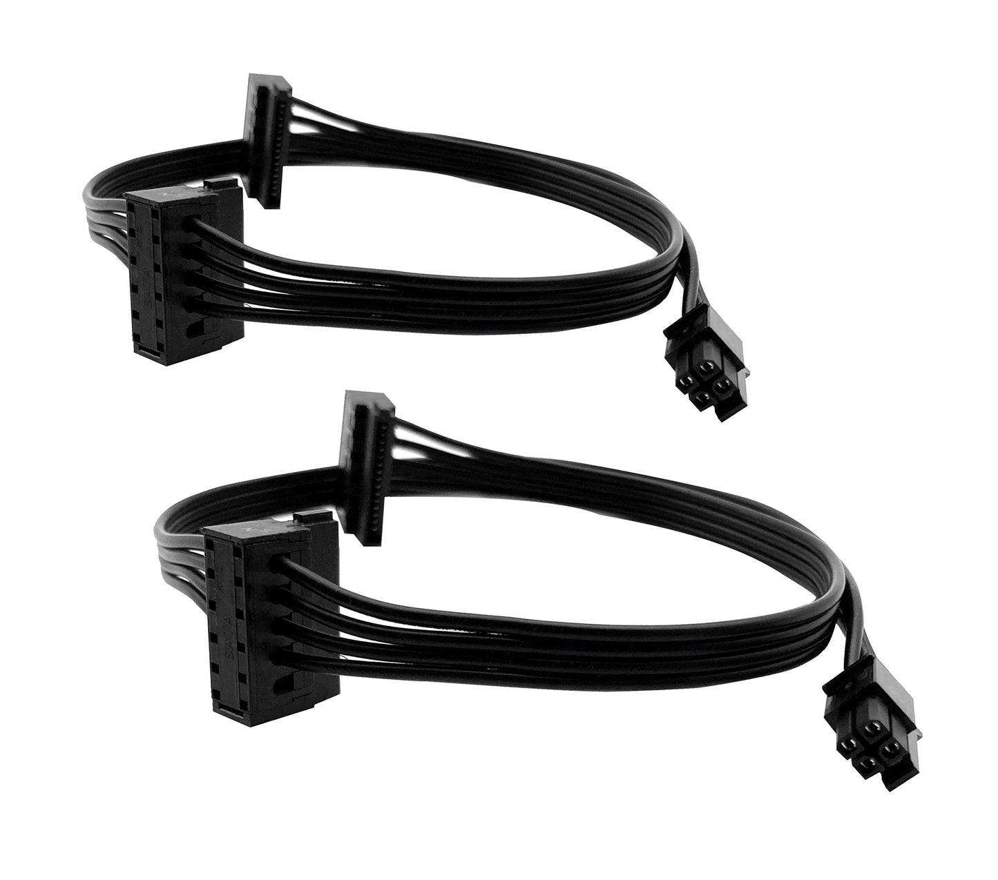 ROIPETK Mini 4-Pin to 2X Right Angle SATA Hard Drive Power Adapter Cable for Motherboard SATA Hard Drive Power Cable 18" (2Pack)