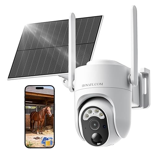 4G LTE Cellular Security Camera Solar Powered, No WiFi Security Cameras Wireless Outdoor, 360° View, 2K Color Night Vision, PIR Motion Sensor, 2-Way