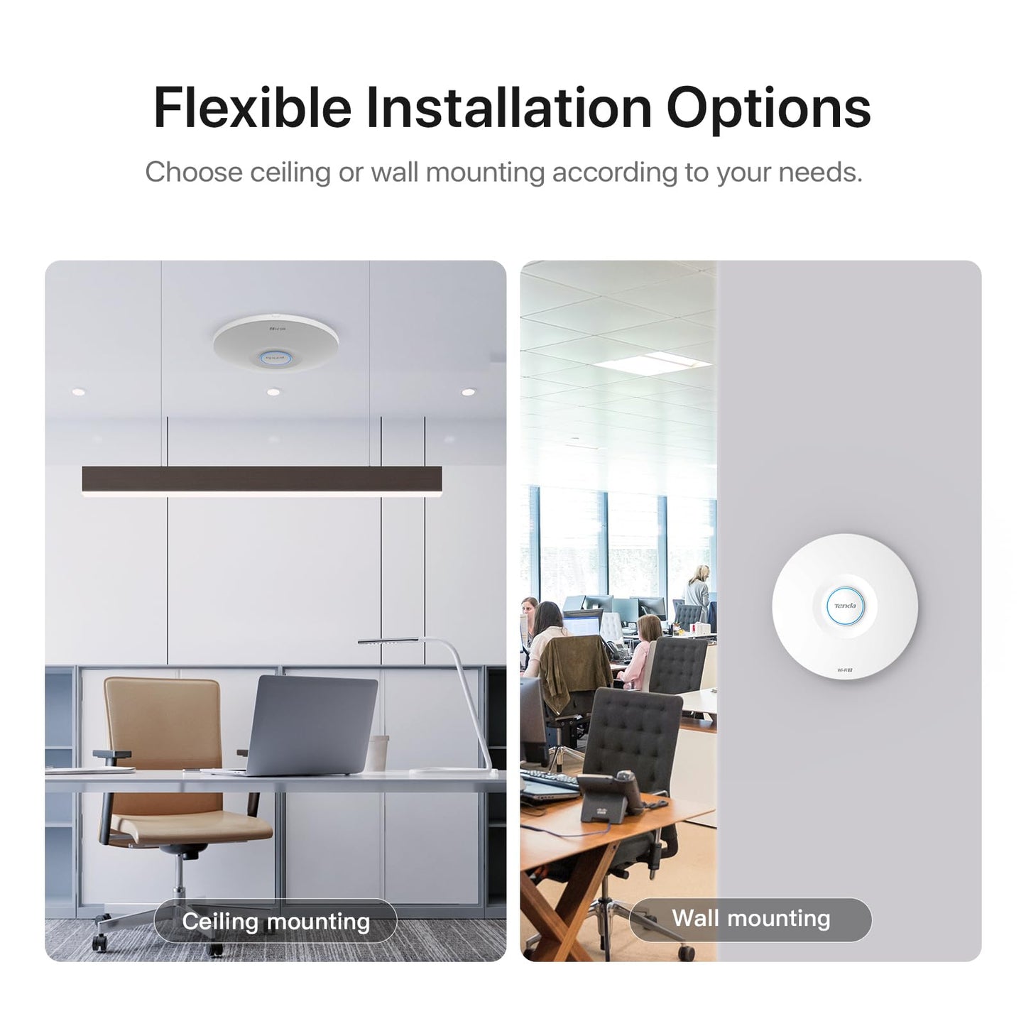 Tenda i36 Wi-Fi 7 Ceiling Mount Access Point, Dual-Band BE5010, Up to 5010 Mbps, 2.5G PoE+ Port, MU-MIMO, Seamless Roaming, Cloud Management, WPA3