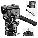 NEEWER Tripod Fluid Head with +/-7° Leveling Base (?48mm), Metal Mini Pan Tilt Video Head Mount with Arca Type QR Plate, Telescopic Handle for Compact