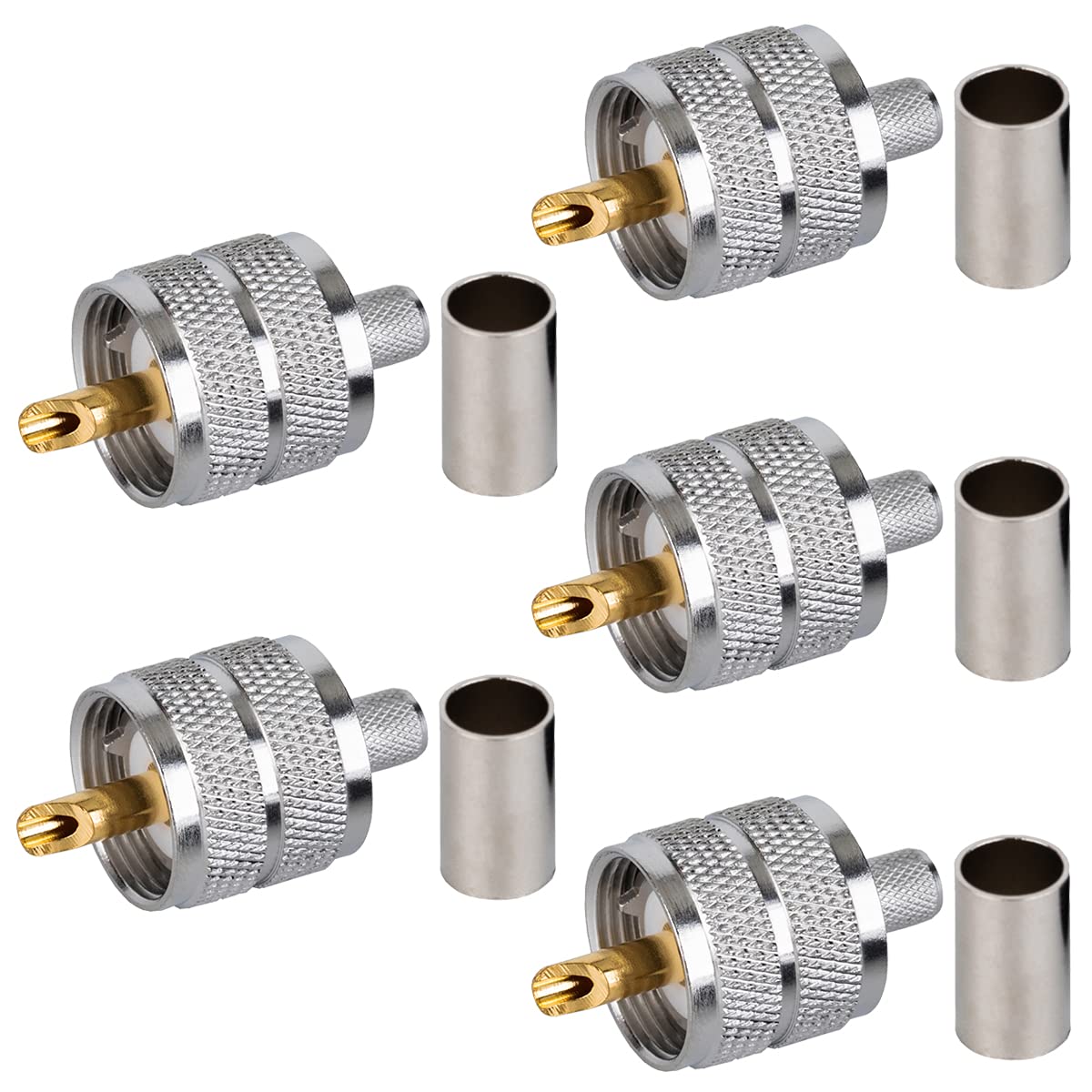 RFIOTASY Pack of 5 UHF PL-259 PL259 Male Crimp Connector Adapter Connector for RG8X, LMR240 Cable Compatiable with Ham Radio