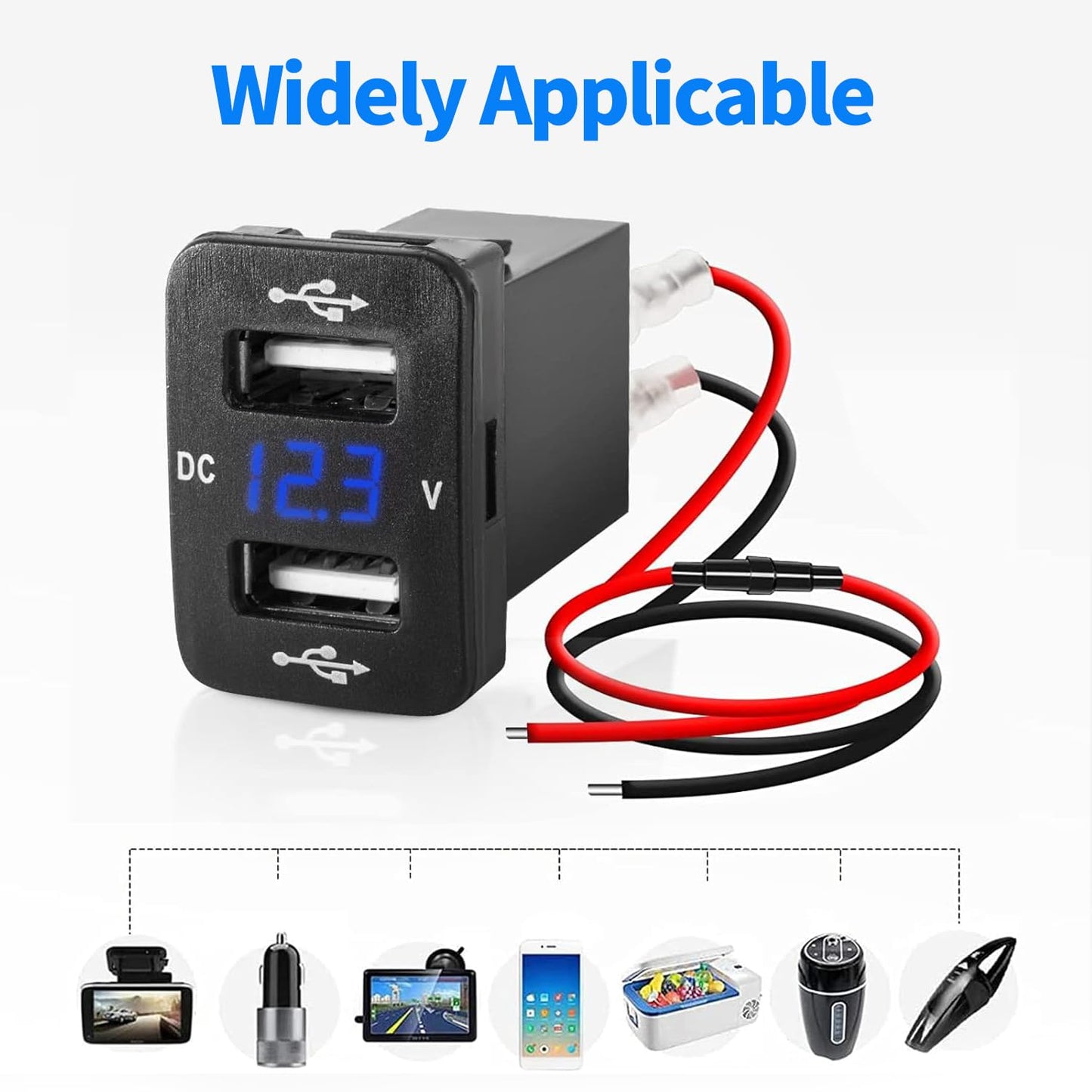 Levigo Car Charger USB 5V 4.2A Rapid Charging for Toyota Car Power Socket with 2 Ports, Switch Hole, LED Voltmeter Display, Compatible with 12/24V