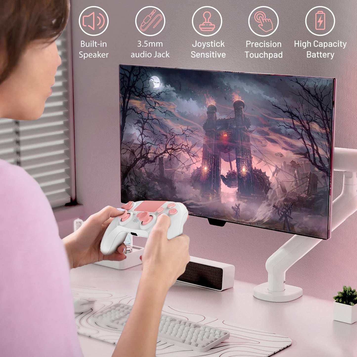 linhugame Controller wireless for ps4,Compatible with PS4/Slim/Pro/PC/IOS?With USB-C Cable/800mAh Battery/6-Axis Gyro/3.5mm Audio Jack/Multi Touch