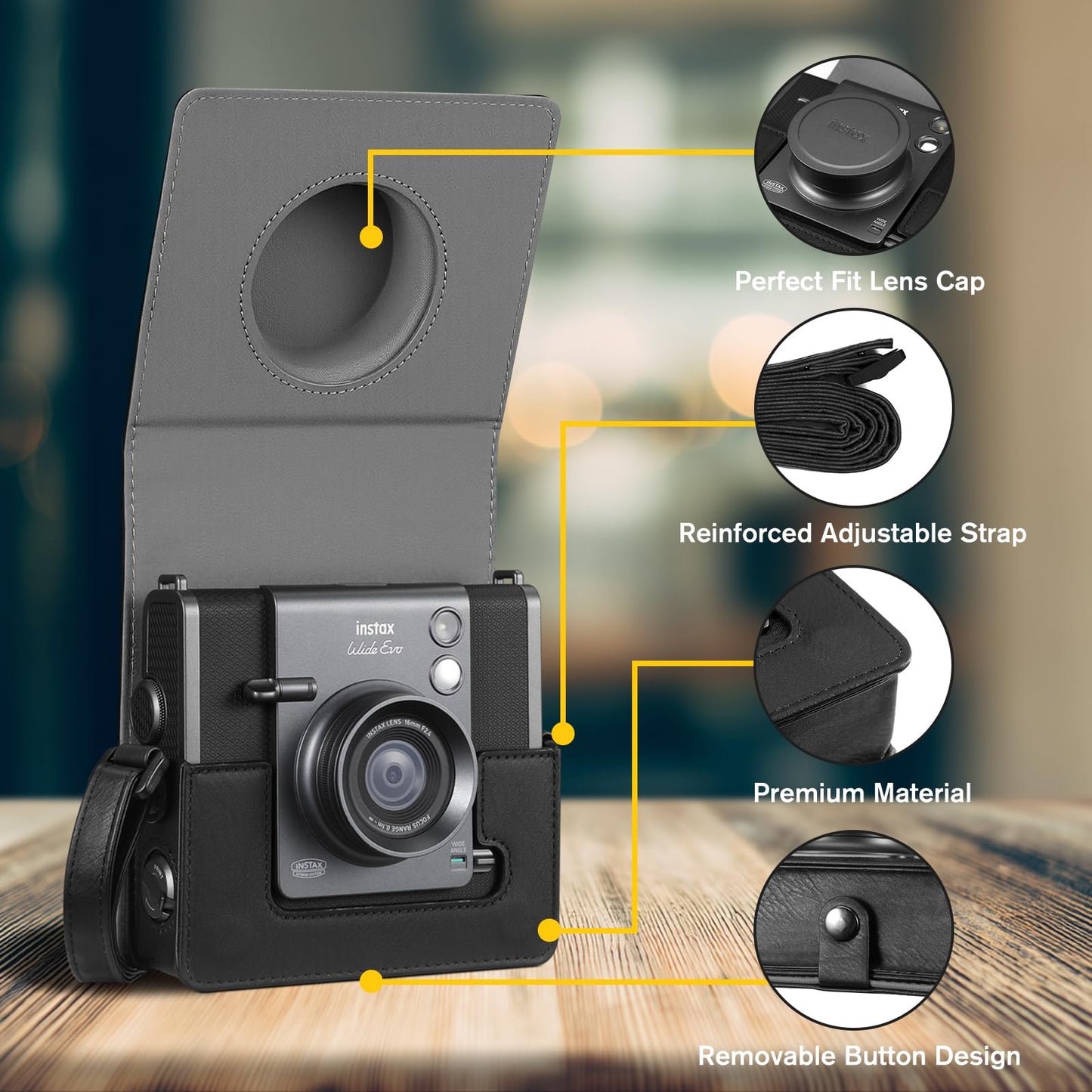 Fintie Protective Case for Fujifilm Instax Wide EVO Camera - Premium Vegan Leather Bag Cover with Removable Adjustable Strap (Vintage Black)
