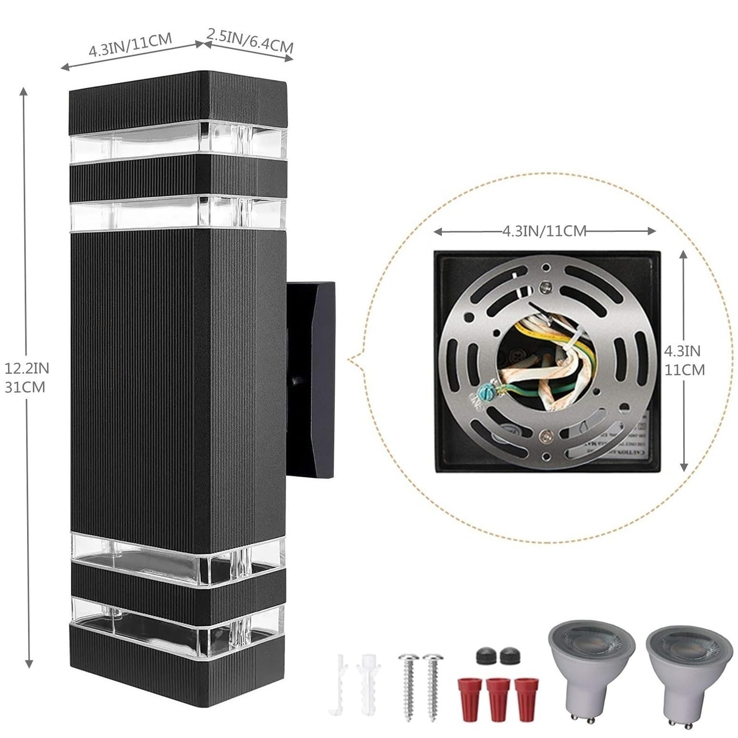 RETRELMP Outdoor Wall Sconce Light, LED Exterior Black Modern Wall Lamps, Porch Square Up and Down Wall Mount Lights for Garage Garden Balcony