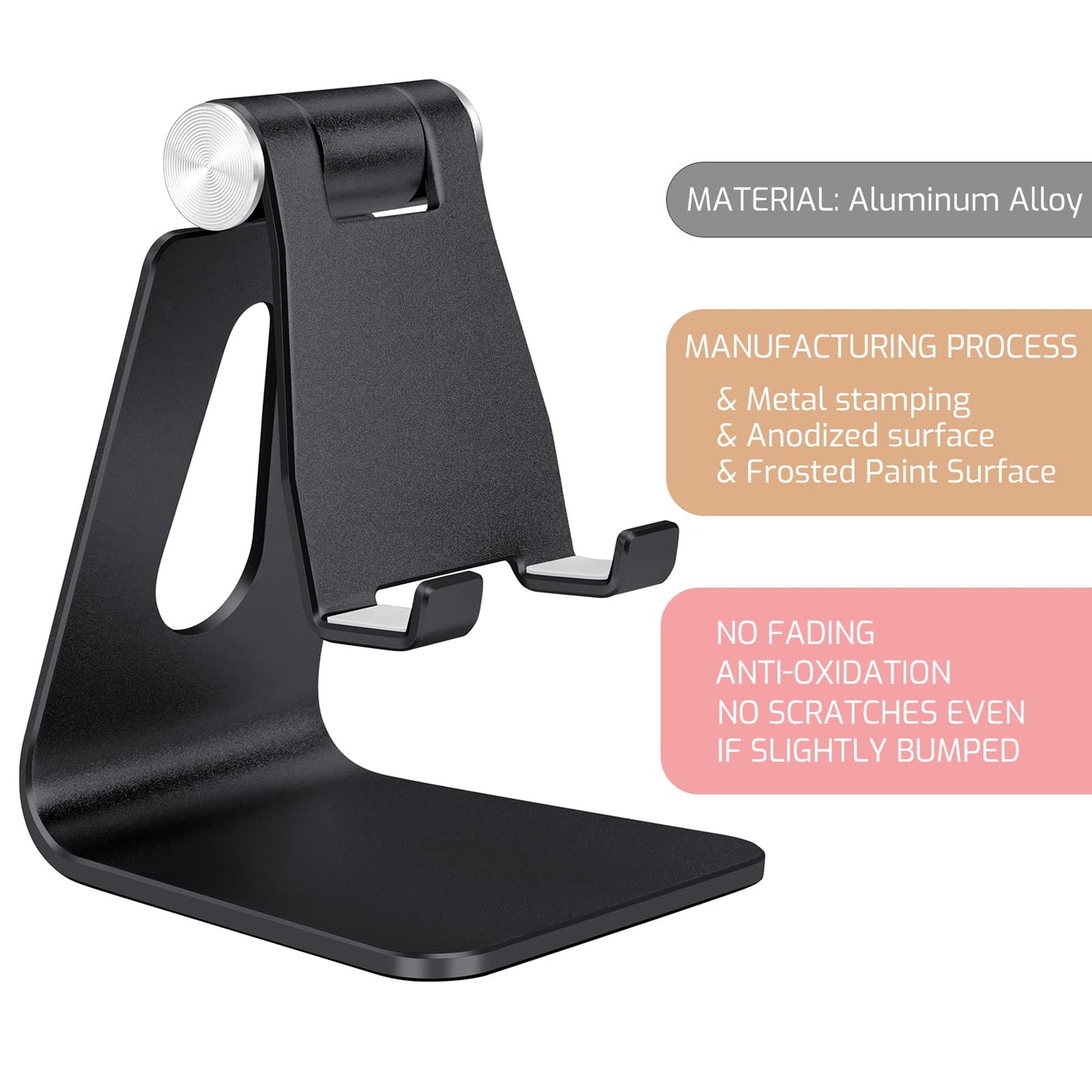 Bidponds Adjustable Aluminum Alloy Cell Phone Stand,Desktop Metal Phone Holder,Smartphone Cradle,Black