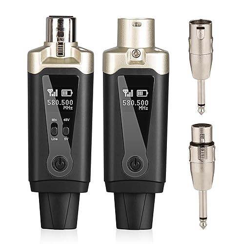 UHF Wireless XLR Transmitter and Receiver with 48V Phantom Power,Rechargeable Mic Adapter 16 Channels 196ft Range for Dynamic/Condenser