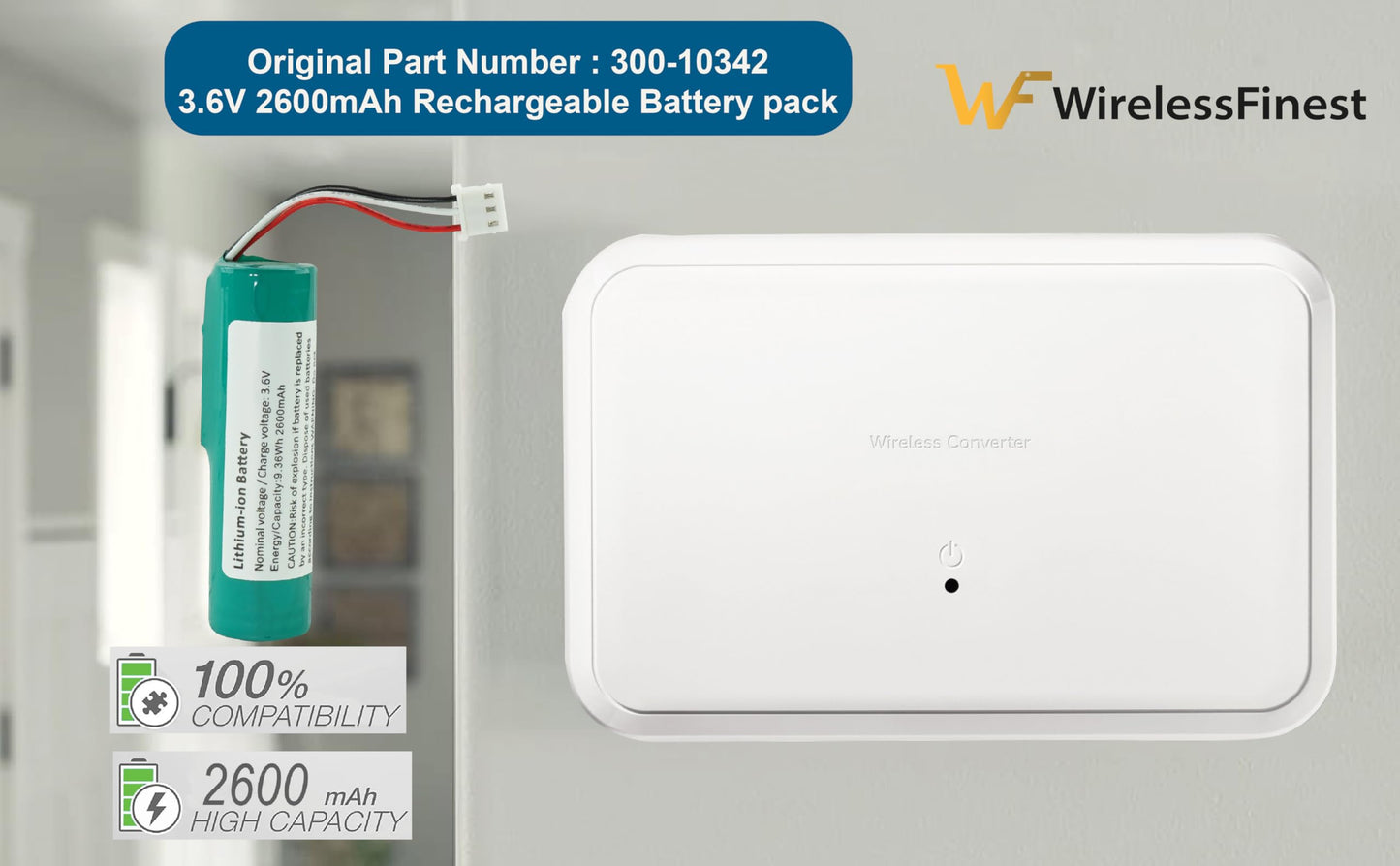 Battery 300-10342 Replacement For Honeywell Home PROSIXC2W/PROSIXC2W Hardwired-to-SiX Converter Panel Series, PROSIXRPTR Encrypted Wireless Repeater