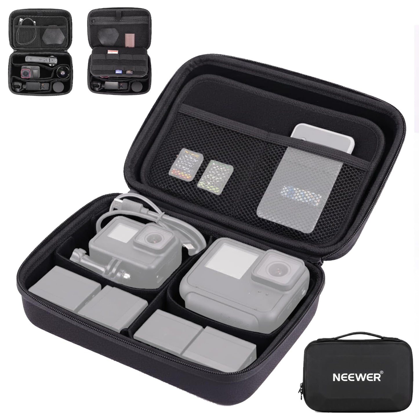 NEEWER Carrying Case for Action Camera & Accessories, Splashproof Protective Storage Bag with DIY Dividers & Mesh Pockets Compatible with GoPro DJI