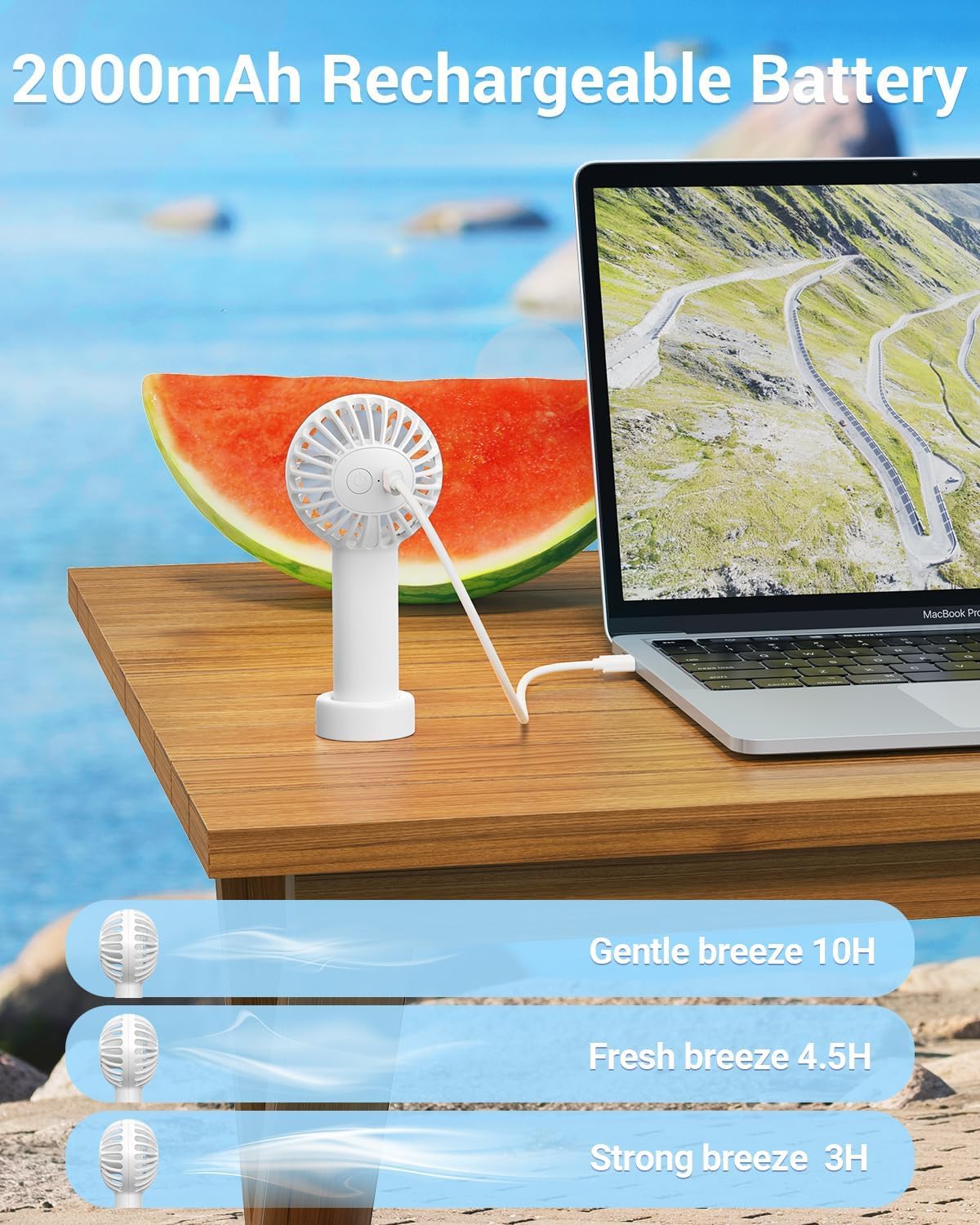CoolKick Mini Portable Handheld Fan Powerful Hand Fan Rechargeable, 3 Speeds Personal Small Hand Fan for Travel Makeup Eyelash Fan for Stylish Kids
