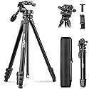 Joilcan 66" Travel Tripod for Camera, Aluminum Compact Tripod with Pan Head, Detachable Center Axis, Cell Phone Holder & Carry Bag, Max Load 22lbs