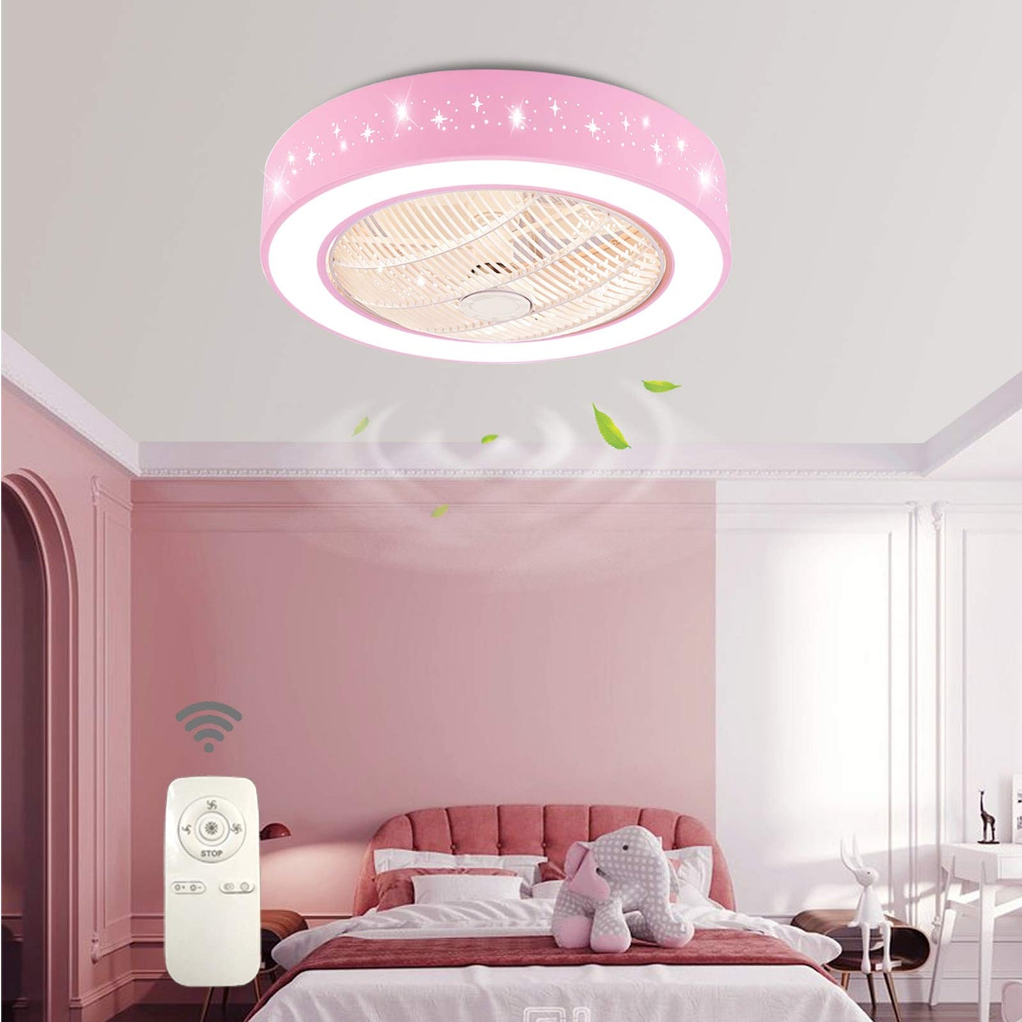 DNYSYSJ Acrylic LED Enclosed Ceiling Fan with Light - Dimmable LED Semi Flush Mount Low Profile Ceiling Fan with Rmote Control and 7 Blades
