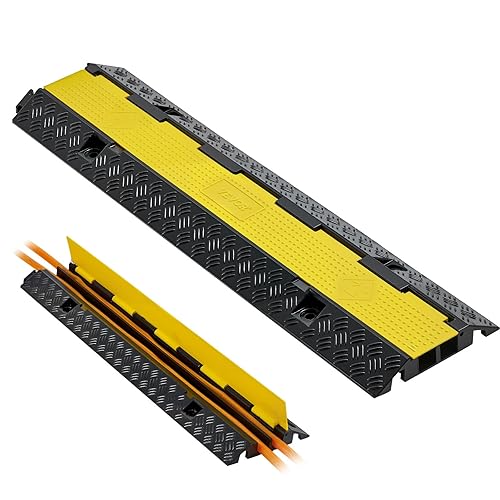 VEVOR Cable Protector Ramp, 22,000 lbs/axle Capacity, 2 Channel Heavy Duty Rubber Cord Hose Wire Cover, 1.3 x 1.2 in Channel, Traffic Speed Bump with
