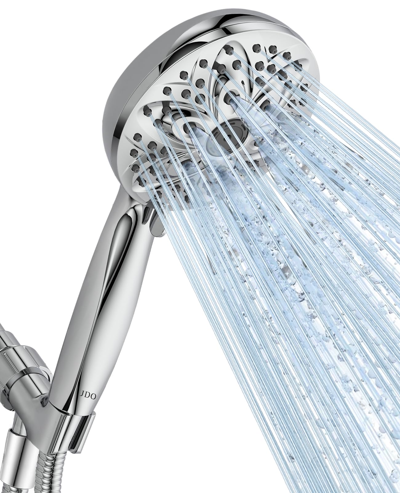 JDO 6-Setting High Pressure Handheld Shower Head – 4.7" Chrome Detachable Set with 59" Stainless Steel Hose & Adjustable Holder