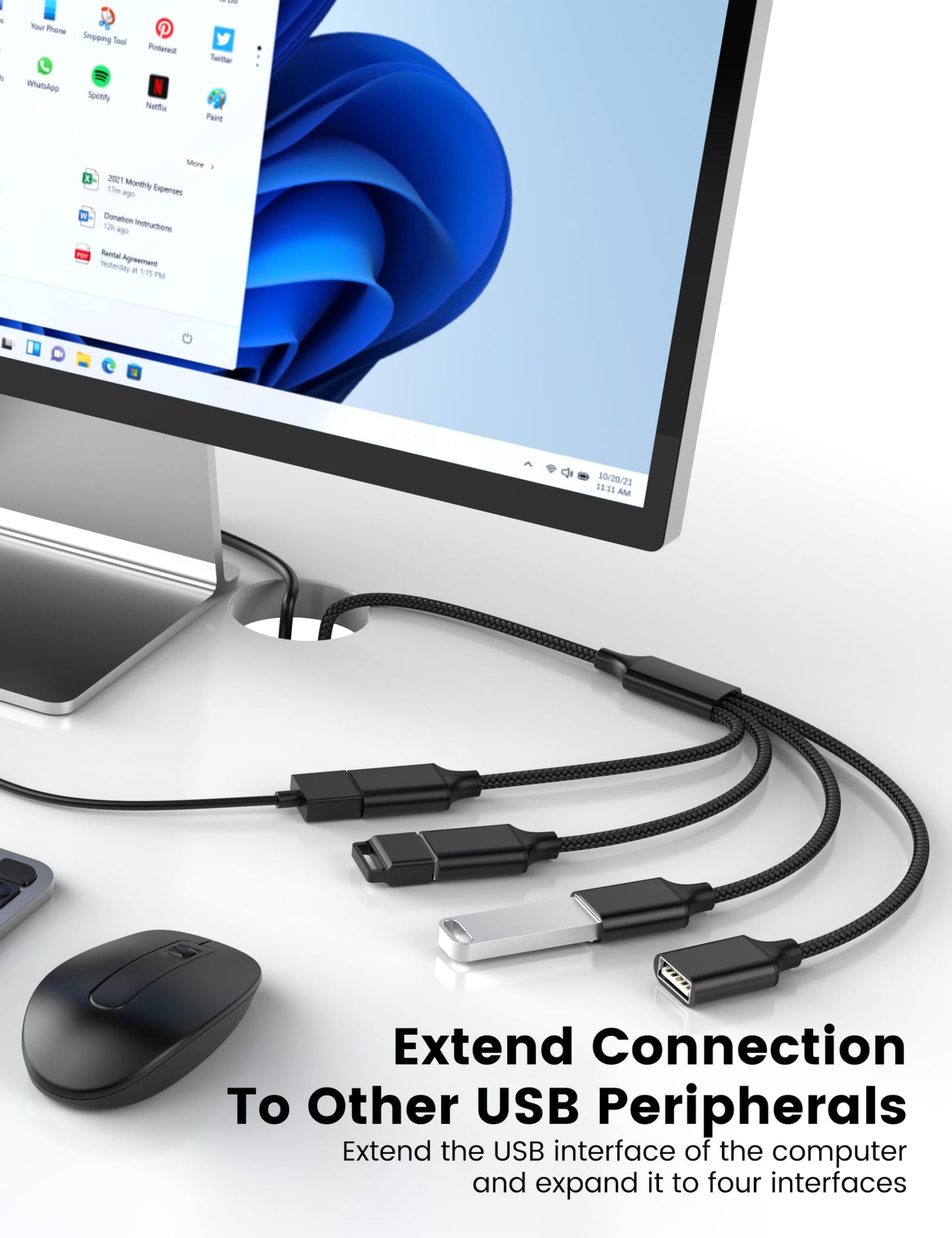 POHFP USB Splitter 1 in 4 Out, USB Y Cable, 1Ft/ 30cm A Male to 4 Female Extension Cord for TV/PC/Laptop/MacBook/Keyboard/ PS4/ PS5/ Flash