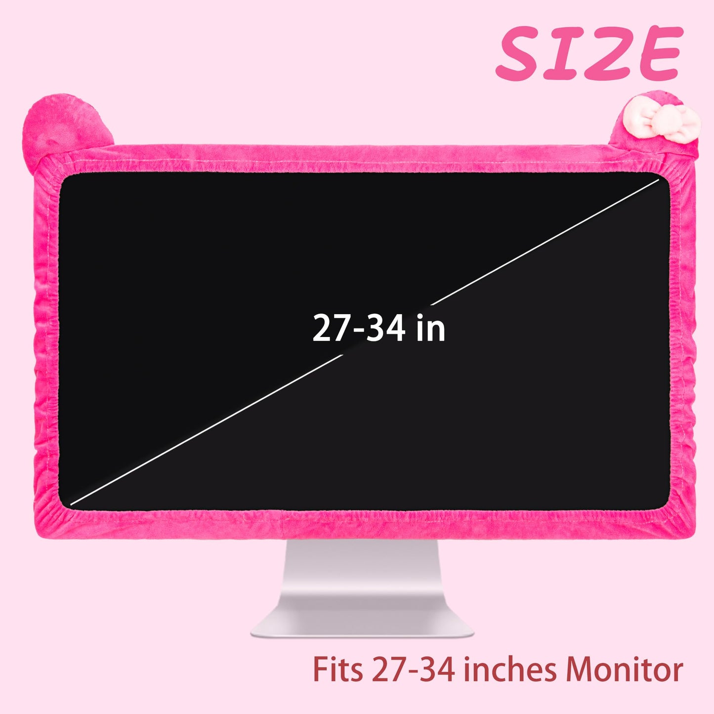 Kingshion 27"-34" Lovely Cute Computer Monitor Cover with Cat Ear Design, Kawaii Display Dust Cover with Furry Design, Elastic Dustproof, Suitable