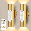 Battery Operated Wall Sconce Set of 2, Magnetic Stick on Wall Lights Motion Sensor Night Lights Indoor with Remote Control, Rechargeable Wireless Up