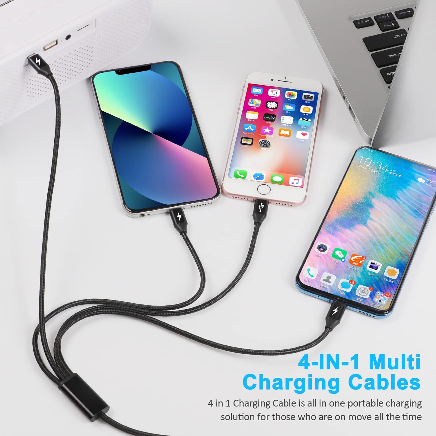 LHJRY Travel Essentials, 4 in 1 Multi Charging Cable 2Pack 6.6ft Multiple Charger Cord USB A to USB C/Micro USB Connector for Cell