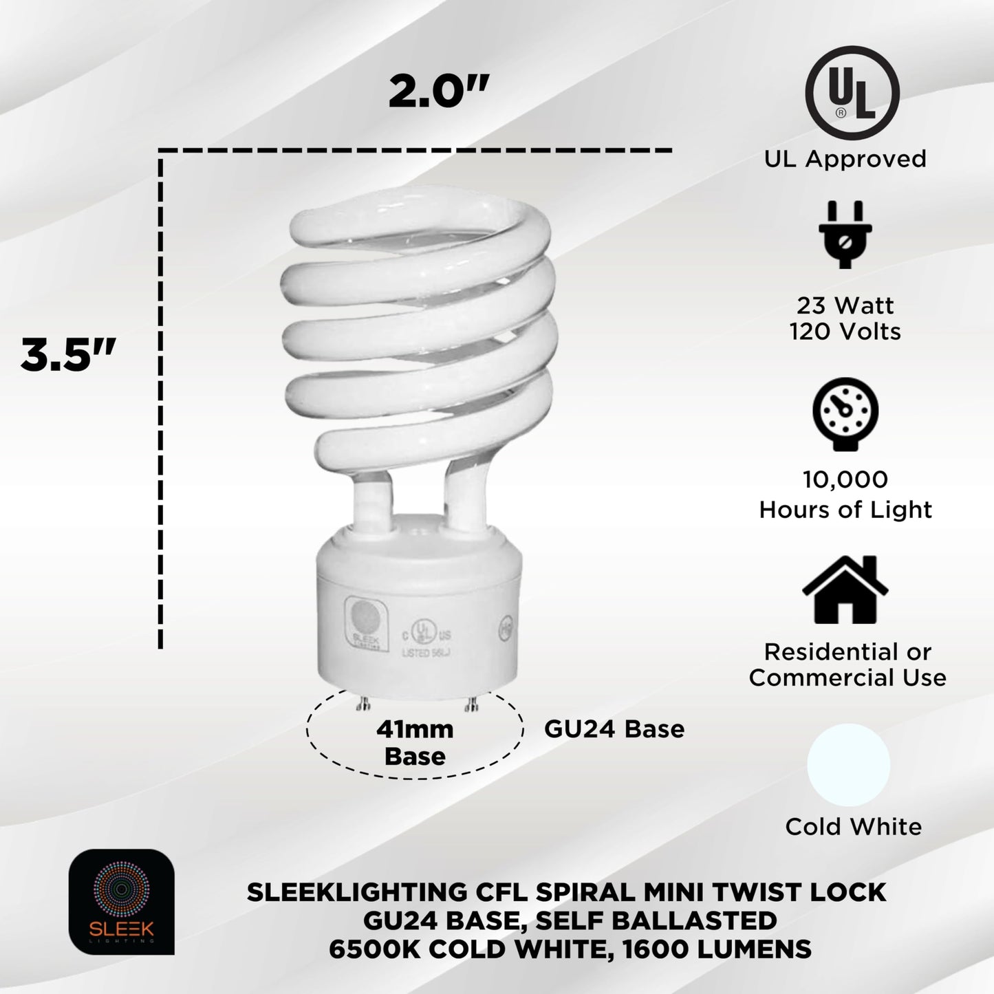 SLEEKLIGHTING GU24 23W T2 Spiral CFL Light Bulb 6500K Super White 2-Prong