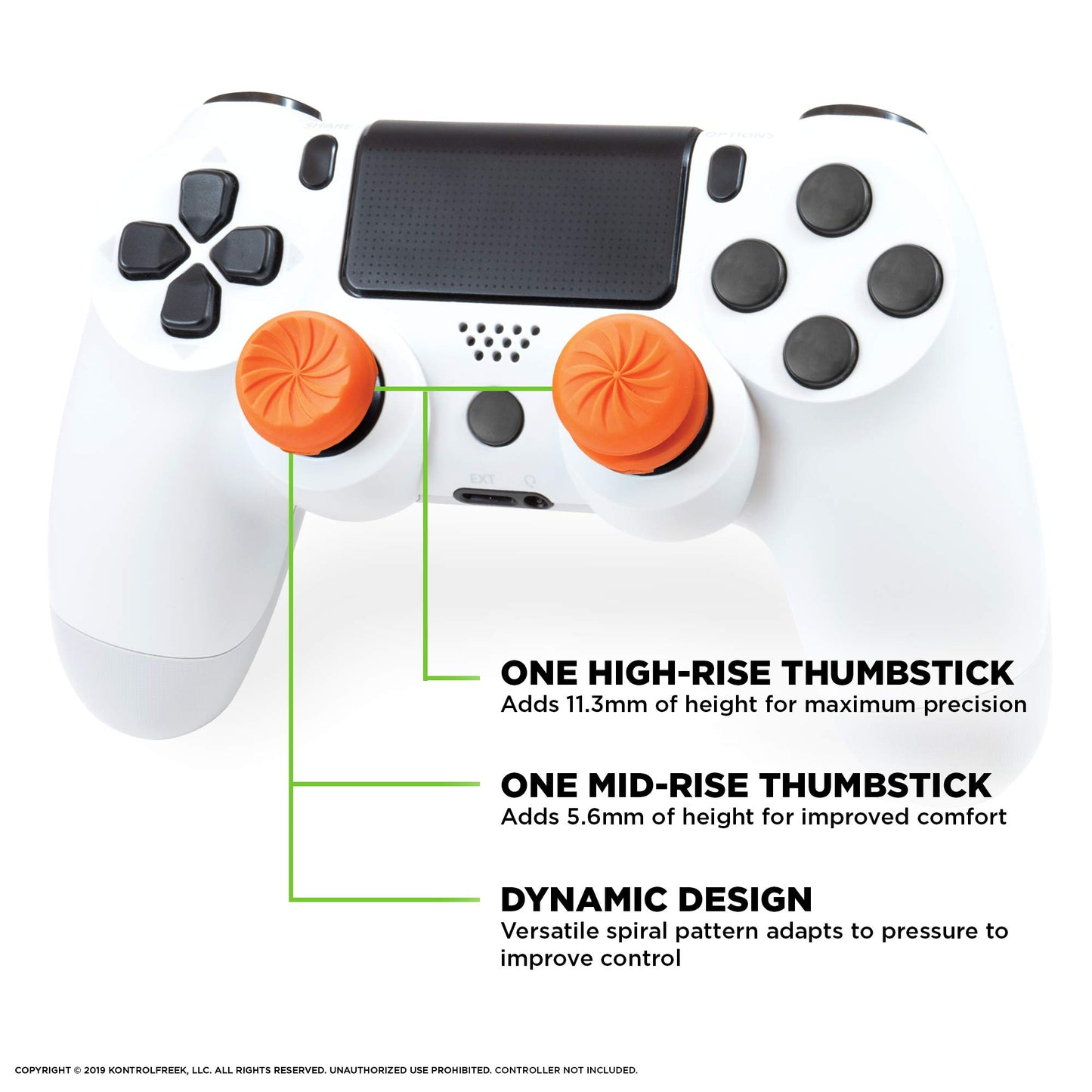 KontrolFreek FPS Freek Vortex for PlayStation 4 (PS4) and PlayStation 5 (PS5) Controller | Performance Thumbsticks | 1 High-Rise Convex, 1 Mid-Rise