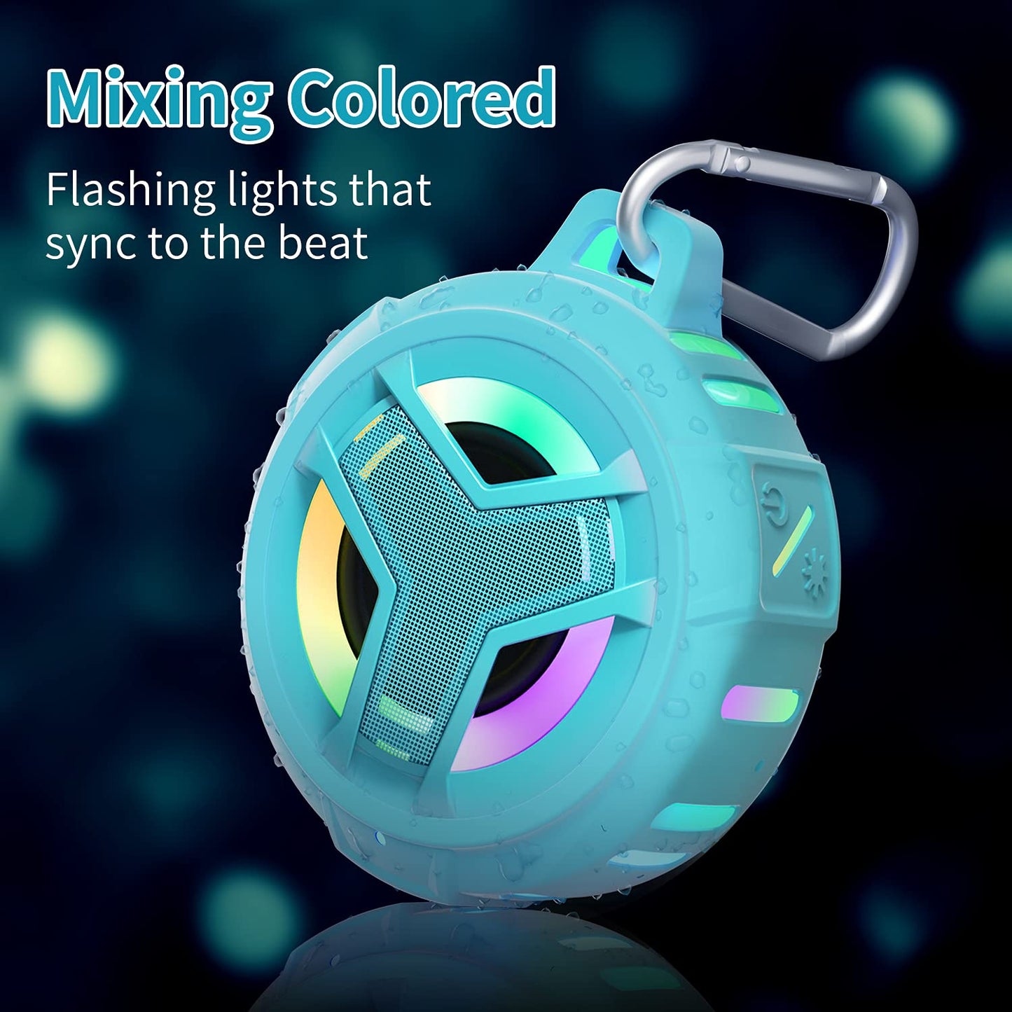 EBODA Waterproof Bluetooth Shower Speaker, IPX7 Floating Portable Wireless Small Speakers, 24H Playtime with RGB Light for Kayak, Beach, Pool